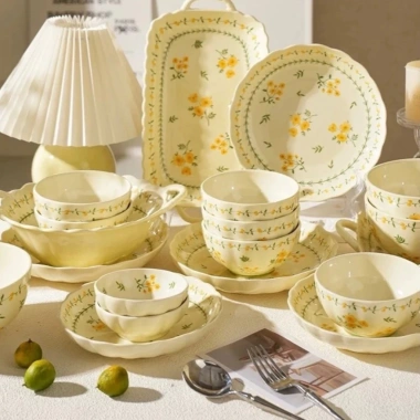 Bộ bát đĩa Hoa Mai Vàng men sáng mịn, chịu nhiệt, hàng loại 1 lẻ - giảm 30k