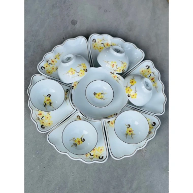 Bộ Bát Đĩa Hoa Mặt Trời 3 Size Vẽ Tay Gốm Sứ Cao Cấp Bát Tràng - Bày Mâm Cúng Gia Tiên Hoạ Tiết Mai Vàng 350.000đ 9