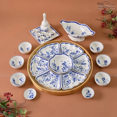 Bộ Bát Đĩa Hoa Mặt Trời 55cm - Cúng Gia Tiên, Hoạ Tiết Hoa Sen Xanh, Sứ Bát Tràng, Giá 990.000 2