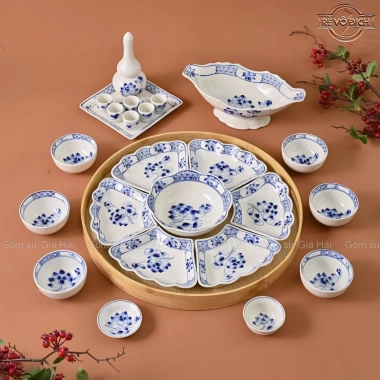 Bộ Bát Đĩa Hoa Mặt Trời 55cm - Cúng Gia Tiên, Hoạ Tiết Hoa Sen Xanh, Sứ Bát Tràng, Giá 990.000 3