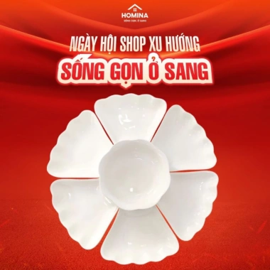 Bộ Bát Đĩa Hoa Mặt Trời 7 Món - 6 Đĩa Cánh Hoa + 1 Bát Tô, Giá ưu đãi 40.000đ, phù hợp lễ giỗ, Tết