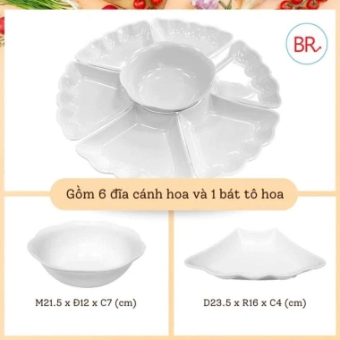 Bộ Bát Đĩa Hoa Mặt Trời 7 Món 6 Đĩa Cánh Hoa + Bát Tô, 19.000₫, Dùng cho lễ giỗ Tết 9
