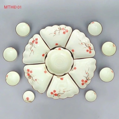 Bộ Bát Đĩa Hoa Mặt Trời Cao Cấp - Gốm Sứ Bát Tràng, Thiết Kế Hiện Đại, Giá 375k