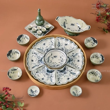 Bộ Bát Đĩa Hoa Mặt Trời Cúng Gia Tiên 45cm Sứ Bát Tràng Hoạ Tiết Giá 410.000 VND