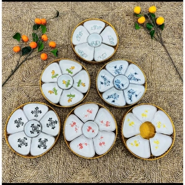 Bộ bát đĩa hoa mặt trời cúng gia tiên - Gốm sứ cao cấp, giảm giá 20% chỉ 450.000₫