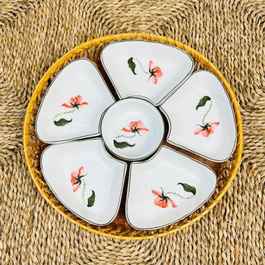 Bộ bát đĩa hoa mặt trời cúng gia tiên - Gốm sứ cao cấp, giảm giá 20% chỉ 450.000₫