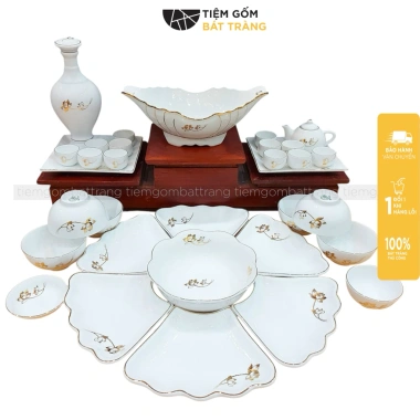 Bộ Bát Đĩa Hoa Mặt Trời Cúng Gia Tiên Sen Vàng Kim Vẽ Tay - Sứ Bát Tràng Cao Cấp, Tô Canh, Bát Cơm - Giá ưu đãi 360.000₫