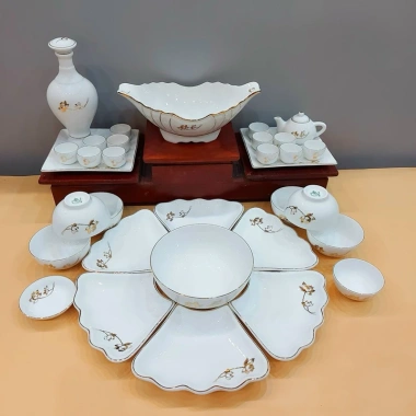 Bộ Bát Đĩa Hoa Mặt Trời Cúng Gia Tiên Sen Vàng Kim Vẽ Tay - Sứ Bát Tràng Cao Cấp, Tô Canh, Bát Cơm - Giá ưu đãi 360.000₫