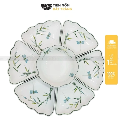 Bộ Bát Đĩa Hoa Mặt Trời Cúng Gia Tiên Trúc Chuồn Men Trắng Gốm Sứ Bát Tràng Cao Cấp Ưu Đãi Giá 250k