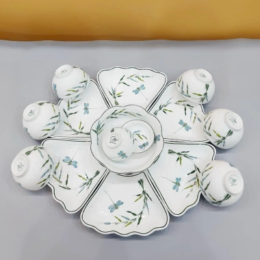 Bộ Bát Đĩa Hoa Mặt Trời Cúng Gia Tiên Trúc Chuồn Men Trắng Gốm Sứ Bát Tràng Cao Cấp Ưu Đãi Giá 250k