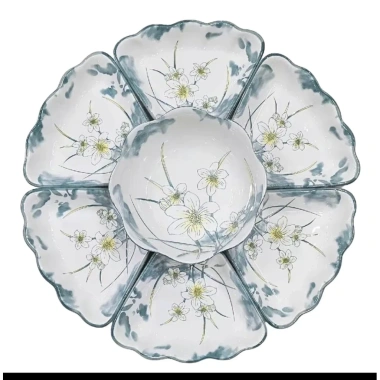 Bộ bát đĩa hoa mặt trời gốm sứ cao cấp size 45cm - hoa văn sen, phù hợp cúng gia tiên, giảm giá 169k 4