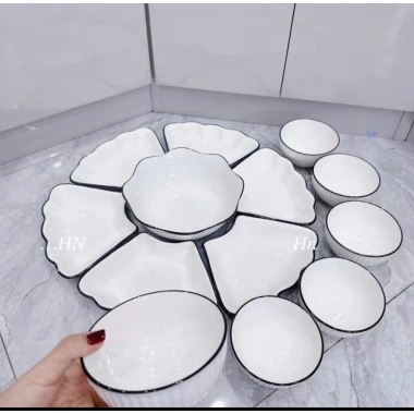 Bộ bát đĩa hoa mặt trời gốm sứ cao cấp size 45cm - hoa văn sen, phù hợp cúng gia tiên, giảm giá 169k 9