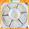 Bộ bát đĩa hoa mặt trời gốm sứ thắp hương – Đĩa bát hoa mai trắng viền đen cao cấp, giảm giá 314.000₫
