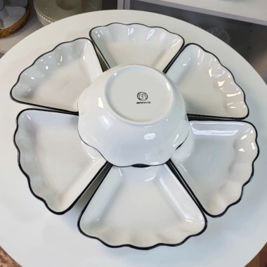 Bộ bát đĩa hoa mặt trời gốm sứ thắp hương – Đĩa bát hoa mai trắng viền đen cao cấp, giảm giá 314.000₫ 2