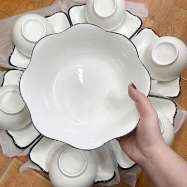 Bộ bát đĩa hoa mặt trời gốm sứ thắp hương – Đĩa bát hoa mai trắng viền đen cao cấp, giảm giá 314.000₫ 5