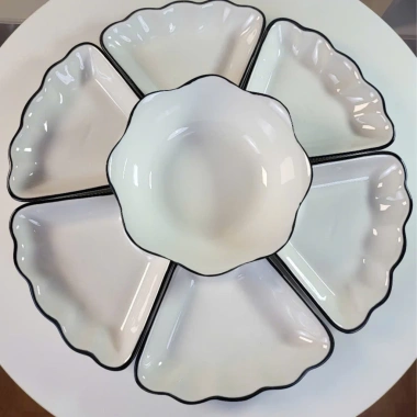 Bộ bát đĩa hoa mặt trời gốm sứ thắp hương – Đĩa bát hoa mai trắng viền đen cao cấp, giảm giá 314.000₫ 9