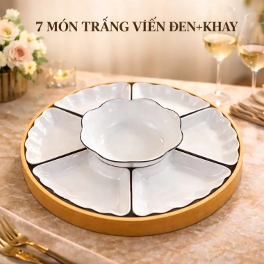 Bộ bát đĩa hoa mặt trời gốm sứ thắp hương – Đĩa bát hoa mai trắng viền đen cao cấp, giảm giá 314.000₫ 10