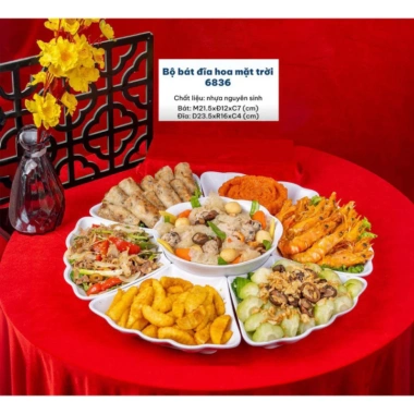 Bộ bát đĩa hoa mặt trời HGHOME nhựa trắng trơn - Thắp hương thờ cúng, giá ưu đãi 50.000đ