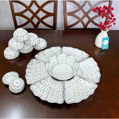 Bộ bát đĩa hoa mặt trời KẺ Ô, sứ Bát Tràng, 3 size 38-54cm, giá ưu đãi 430k