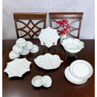 Bộ bát đĩa hoa mặt trời KẺ Ô, sứ Bát Tràng, 3 size 38-54cm, giá ưu đãi 430k