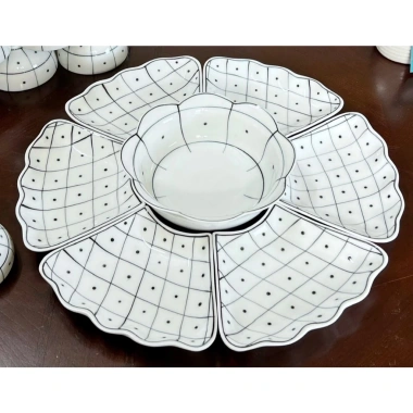 Bộ bát đĩa hoa mặt trời KẺ Ô, sứ Bát Tràng, 3 size 38-54cm, giá ưu đãi 430k