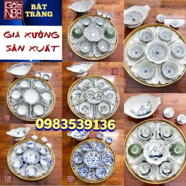 Bộ Bát Đĩa Hoa Mặt Trời, Khay Gỗ, Đồ Thờ Cúng Gốm Sứ Cao Cấp, Bát Tráng Giá 450.000 VND