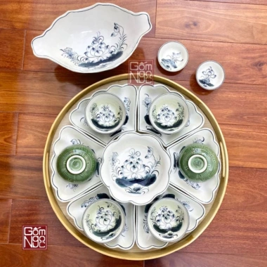 Bộ Bát Đĩa Hoa Mặt Trời, Khay Gỗ, Đồ Thờ Cúng Gốm Sứ Cao Cấp, Bát Tráng Giá 450.000 VND