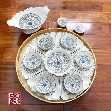 Bộ Bát Đĩa Hoa Mặt Trời, Khay Gỗ, Đồ Thờ Cúng Gốm Sứ Cao Cấp, Bát Tráng Giá 450.000 VND