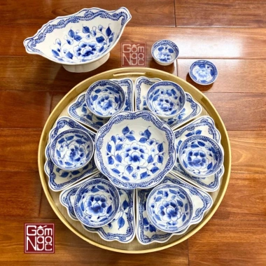 Bộ Bát Đĩa Hoa Mặt Trời, Khay Gỗ, Đồ Thờ Cúng Gốm Sứ Cao Cấp, Bát Tráng Giá 450.000 VND