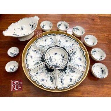 Bộ Bát Đĩa Hoa Mặt Trời, Khay Gỗ, Đồ Thờ Cúng Gốm Sứ Cao Cấp, Bát Tráng Giá 450.000 VND