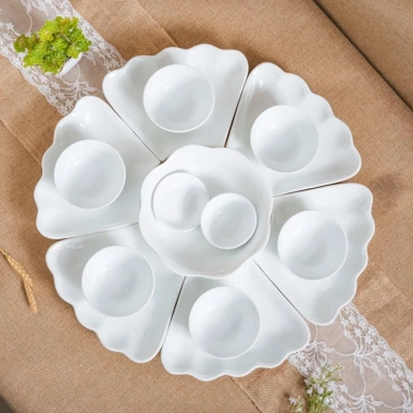 Bộ bát đĩa Hoa Mặt Trời men trắng sứ Bát Tràng Mâm cúng Tết, mồng 1, ngày rằm, giảm giá 18% 2
