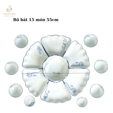 Bộ bát đĩa Hoa Mặt Trời sứ Bát Tràng men kem cao cấp cúng gia tiên 45x55cm - Giá ưu đãi 320.000 8