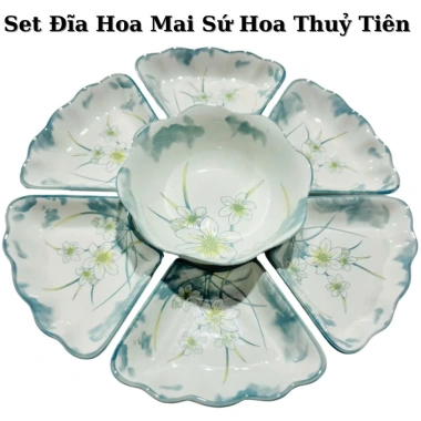 Bộ Bát Đĩa hoa mặt trời thắp hương, cúng gia tiên sứ men dầy dặn họa tiết sen Giá ưu đãi 255.000₫
