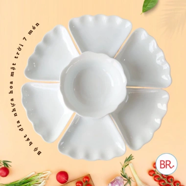 Bộ bát đĩa hoa mặt trời trắng nhựa Việt Nhật - Ăn uống, thờ cúng gia tiên Hằng Đồng Nát 6.836