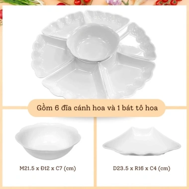 Bộ bát đĩa hoa mặt trời trắng trơn nhựa Việt Nhật - Thắp hương, thờ cúng gia tiên, giảm còn 219.000đ
