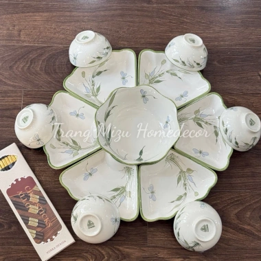 Bộ bát đĩa Hoa Mặt Trời Trúc Chuồn 45cm - Cao cấp, sang trọng, phù hợp cúng gia tiên - Giá 335k