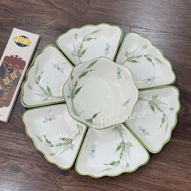 Bộ bát đĩa Hoa Mặt Trời Trúc Chuồn 45cm - Cao cấp, sang trọng, phù hợp cúng gia tiên - Giá 335k
