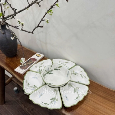 Bộ bát đĩa Hoa Mặt Trời Trúc Chuồn 45cm - Cao cấp, sang trọng, phù hợp cúng gia tiên - Giá 335k