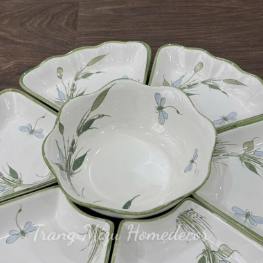 Bộ bát đĩa Hoa Mặt Trời Trúc Chuồn 45cm - Cao cấp, sang trọng, phù hợp cúng gia tiên - Giá 335k