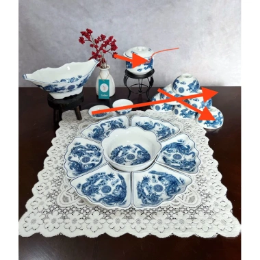 Bộ bát đĩa hoa mặt trời vẽ rồng phượng thờ cúng, 3 size 38‑45‑54cm - Sứ Bát Tràng, giảm giá 480.000đ