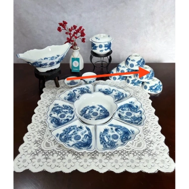 Bộ bát đĩa hoa mặt trời vẽ rồng phượng thờ cúng, 3 size 38‑45‑54cm - Sứ Bát Tràng, giảm giá 480.000đ