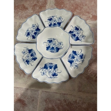 Bộ bát đĩa mặt trời HOA 6 CÁNH Minh Châu 7 món đẹp dày dặn thắp hương thờ cúng