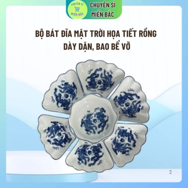 Bộ bát đĩa mặt trời họa tiết rồng 7 món Minh Châu – Thờ cúng, giá ưu đãi 110k