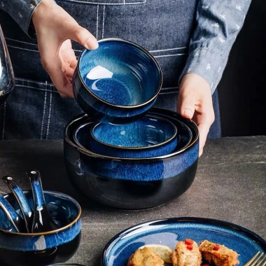 Bộ bát đĩa men xanh lam cao cấp - Decor nhà bếp, chỉ 40.000₫ (giá gốc 50.400)
