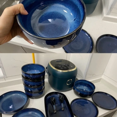 Bộ bát đĩa men xanh lam cao cấp - Decor nhà bếp, chỉ 40.000₫ (giá gốc 50.400)