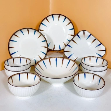 Bộ bát đĩa sét 20 chi tiết hoa văn trắng viền đen Men cao cấp giảm giá 250.000₫ 5