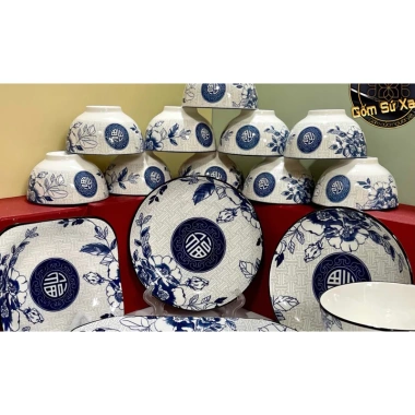 Bộ bát đĩa sét 20 chi tiết hoa văn trắng viền đen Men cao cấp giảm giá 250.000₫ 10