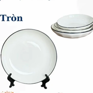 Bộ bát đĩa sọc trắng 30 món - 10 bát, 2 tô, 4 đĩa tròn, 1 đĩa vuông tay, 2 chấm, 10 thìa - Giá chỉ 139.000₫