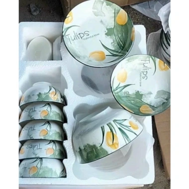 Bộ bát đĩa sứ 11 món hoa tulip và hoa đào, men sáng bóng, không vỏ hộp chỉ 150.000₫ 2