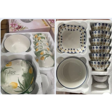 Bộ bát đĩa sứ 11 món hoa tulip và hoa đào, men sáng bóng, không vỏ hộp chỉ 150.000₫ 3